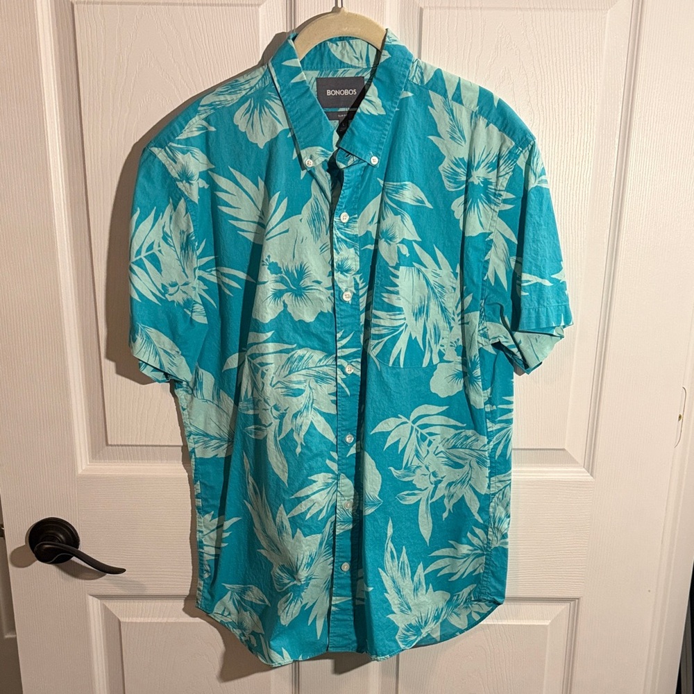 Bonobos Men's Teal and White Tropical Shirt